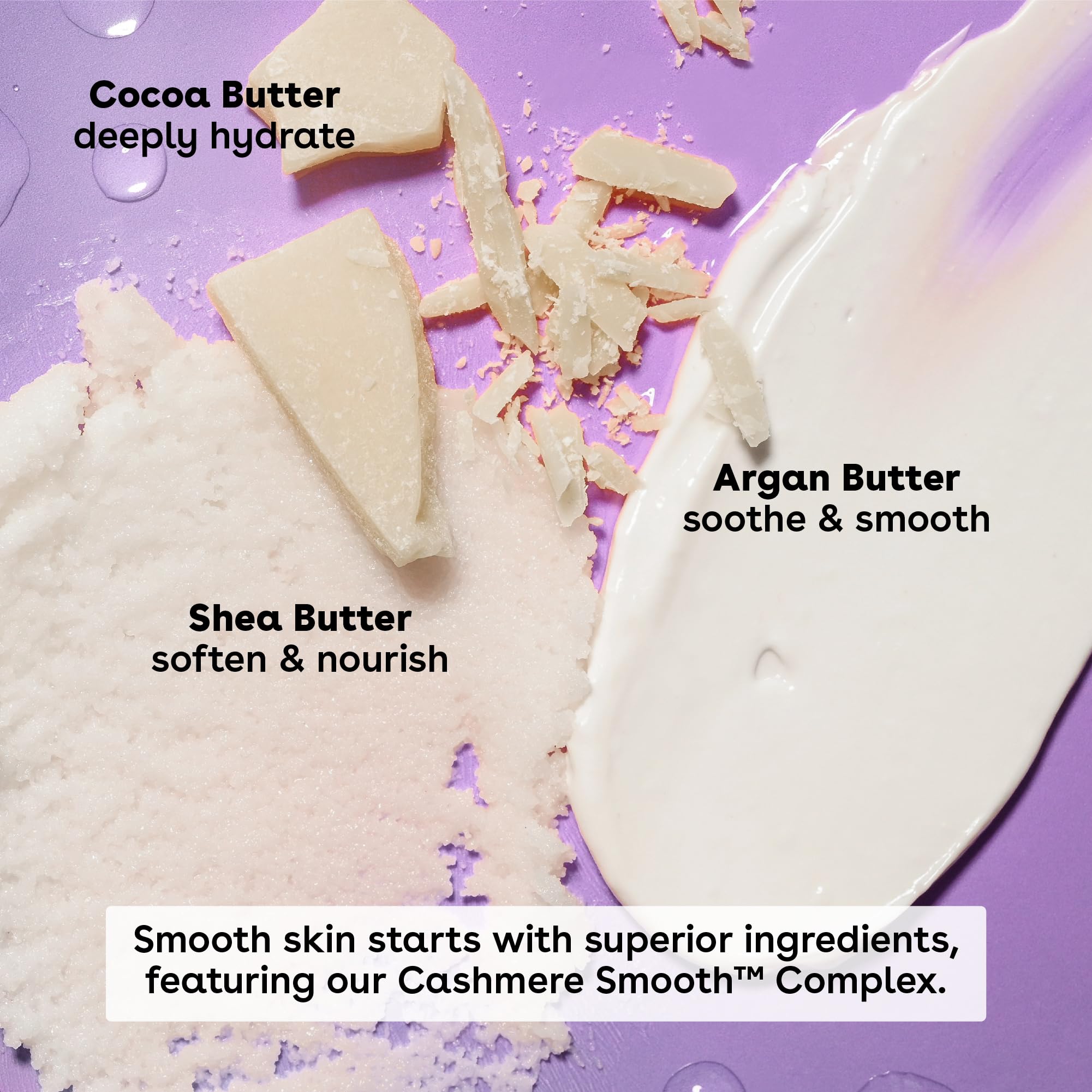 Fórmula suave de eos Cashmere Whipped Oil Butter para piel sensible.