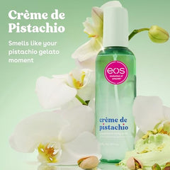 eos Crème de Pistachio bottle angled view, premium packaging and aroma.