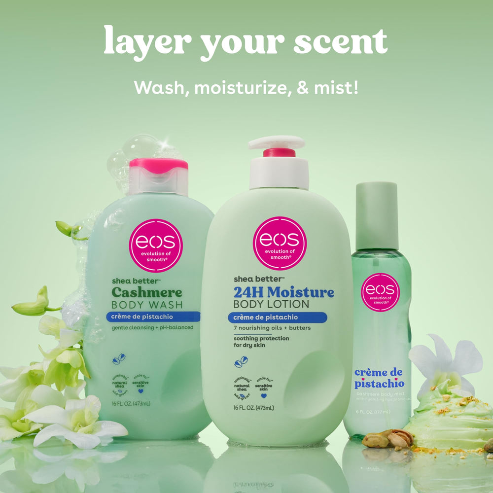 EOS Crème de Pistachio – fragancia pistacho crema que acompaña la ducha.