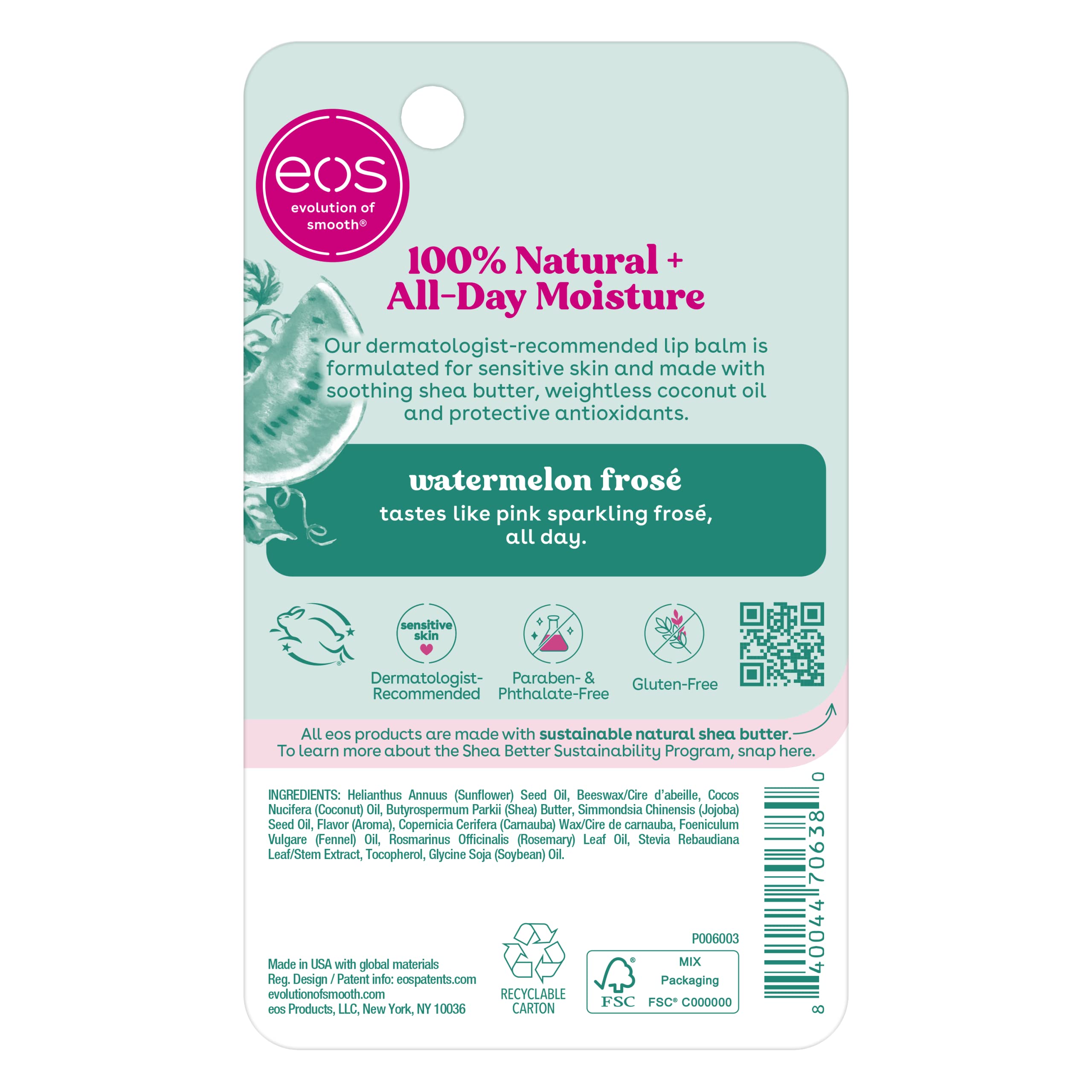 EOS Watermelon Frosé ofrece protección antioxidante para labios.