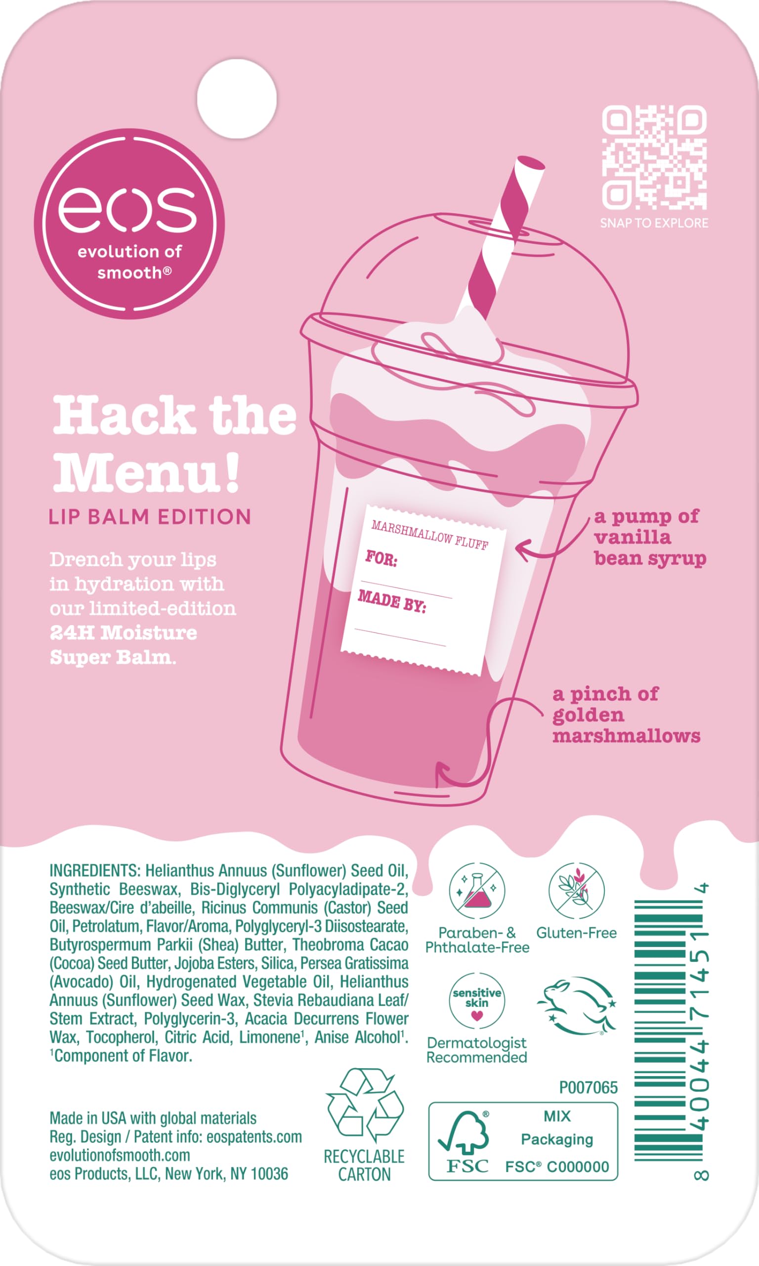 EOS Marshmallow Fluff limited edition Secret Menu flavor hints at indulgent lip care.
