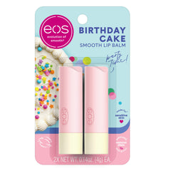eos Natural Shea Birthday Cake lip balm front view for all-day moisture