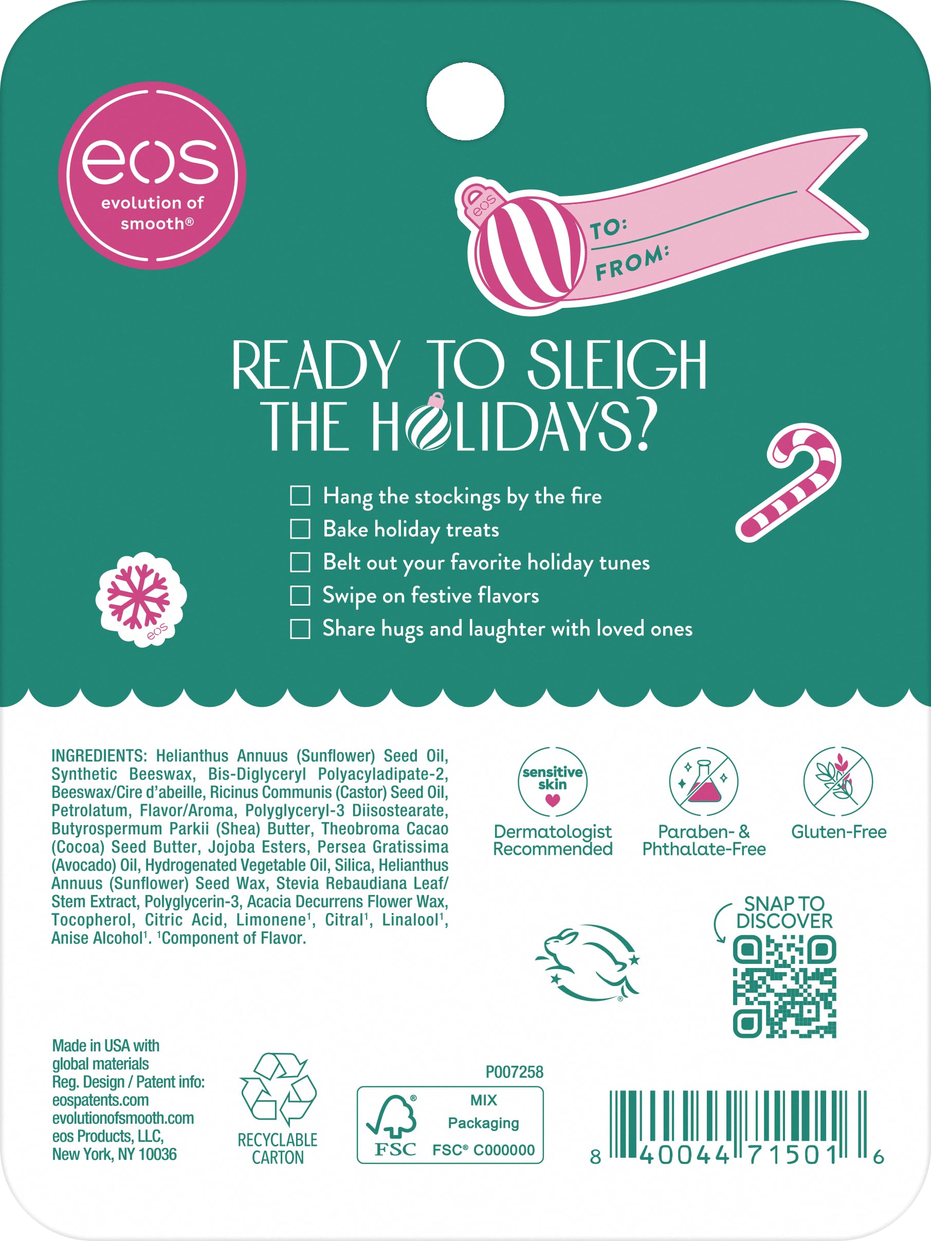 Presentación de regalo EOS para cuidado de labios en fiestas
