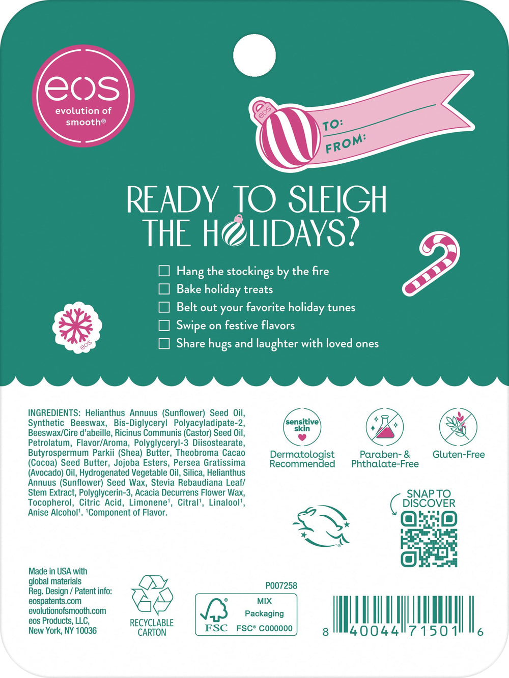 Presentación de regalo EOS para cuidado de labios en fiestas