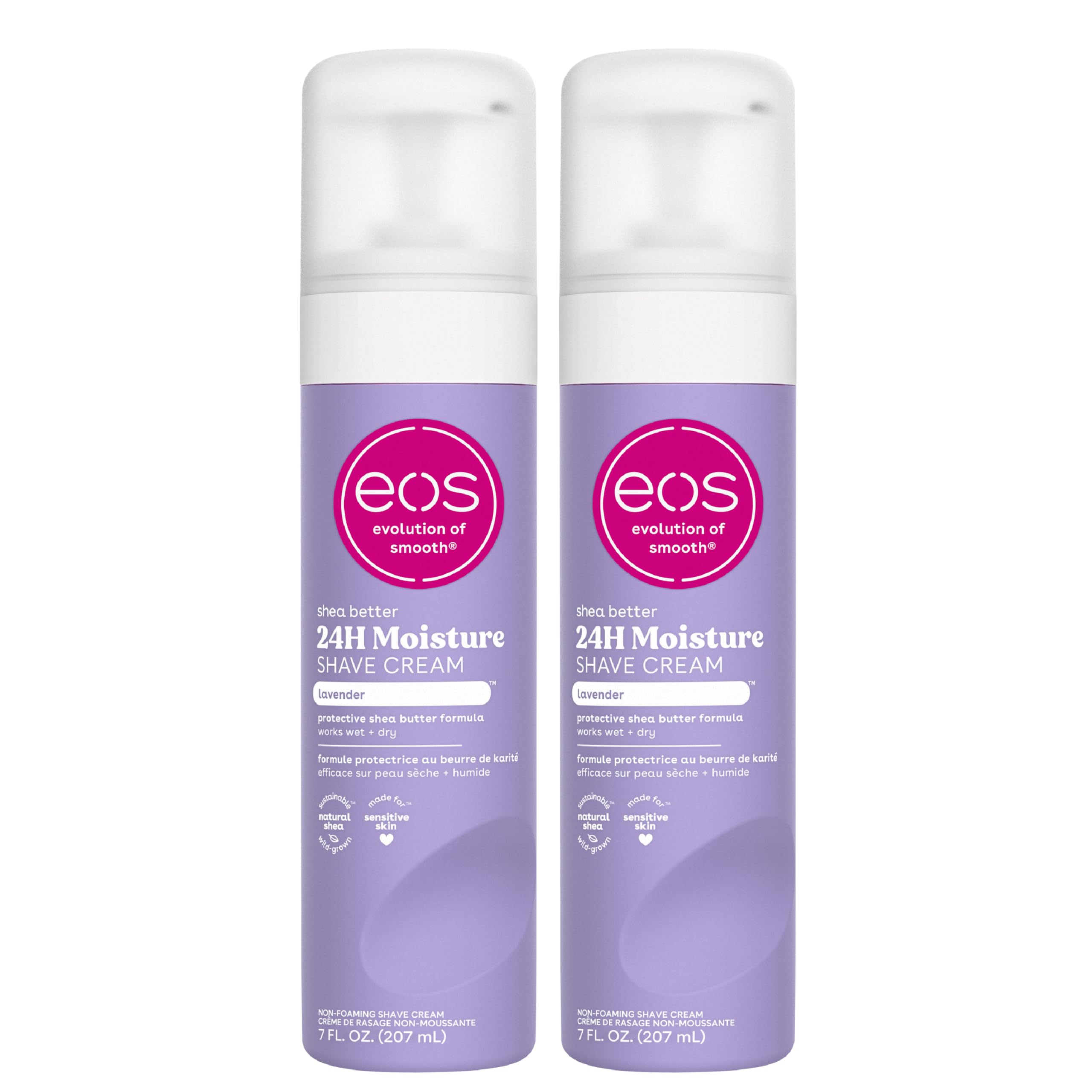 eos shave cream lavender bottle pour promotes a soothing, smooth shave.