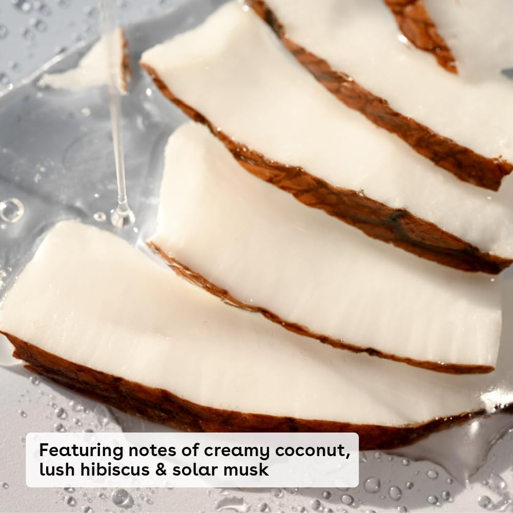 eos Shea Better Hand Cream Coconut texture close-up reveals smooth, fast-absorbing lotion.
