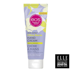 eos Shea Better Hand Cream Vanilla Cashmere label close-up highlights natural ingredients