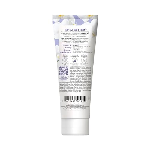 eos Shea Better Hand Cream Vanilla Cashmere texture swirl demonstrates quick absorption