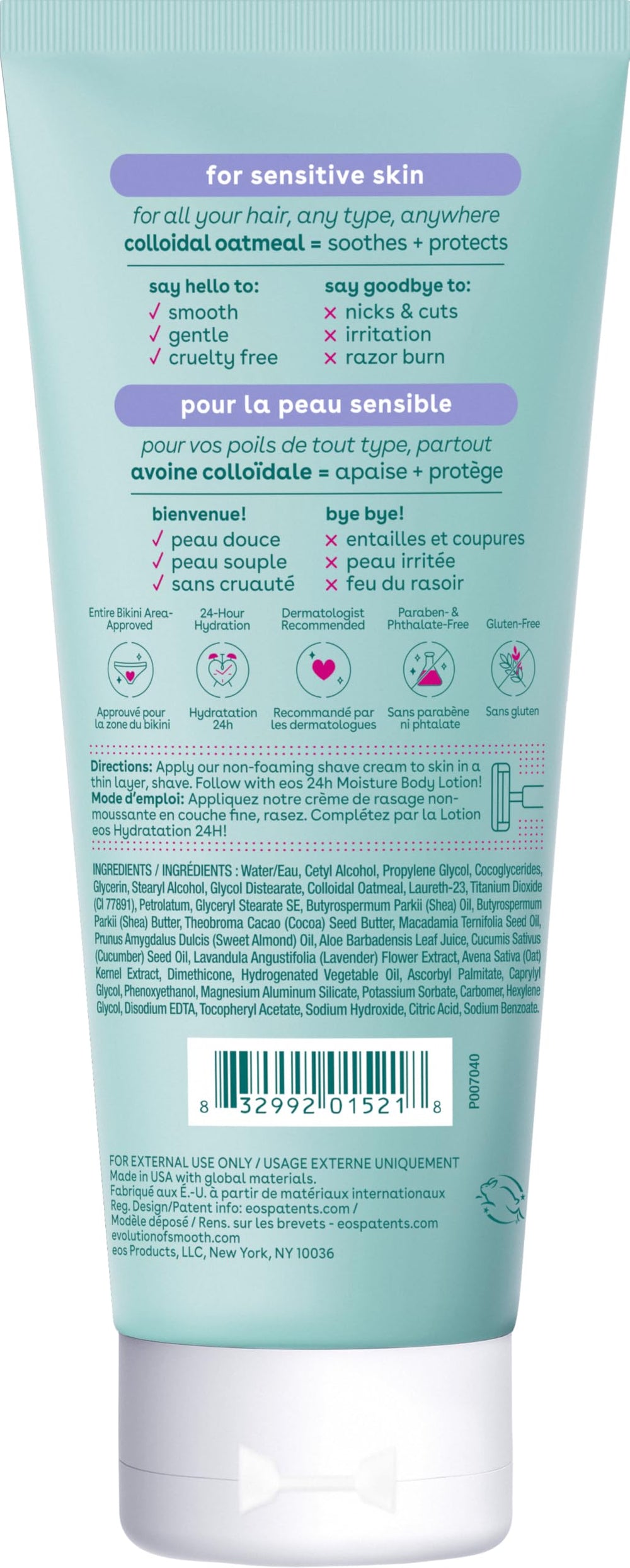 eos Shea Better Sensitive Skin Shave Cream lather on skin during routine shave