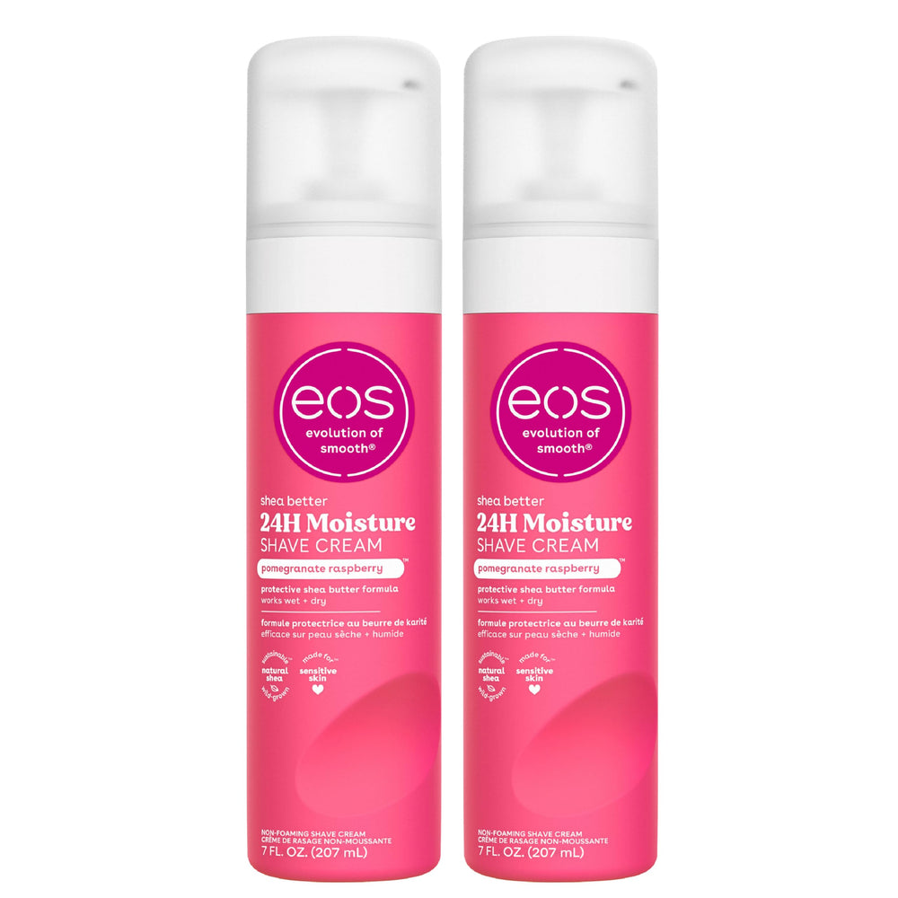 eos Shea Better Shave Cream bottle highlights hydrating formula for sensitive skin.