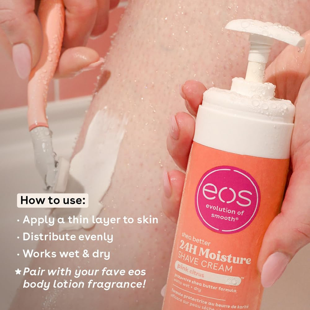 eos Shea Better Shave Cream Shea Butter detail emphasizes natural nourishing care.