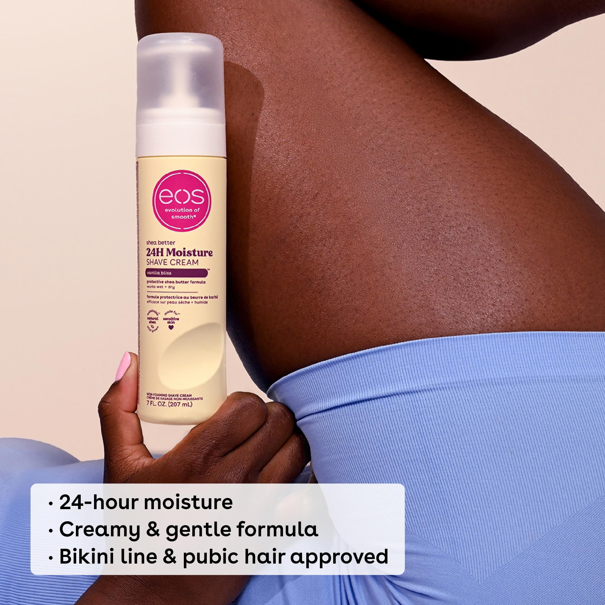 EOS Vanilla Bliss with natural shea butter for nourishing shave prep.