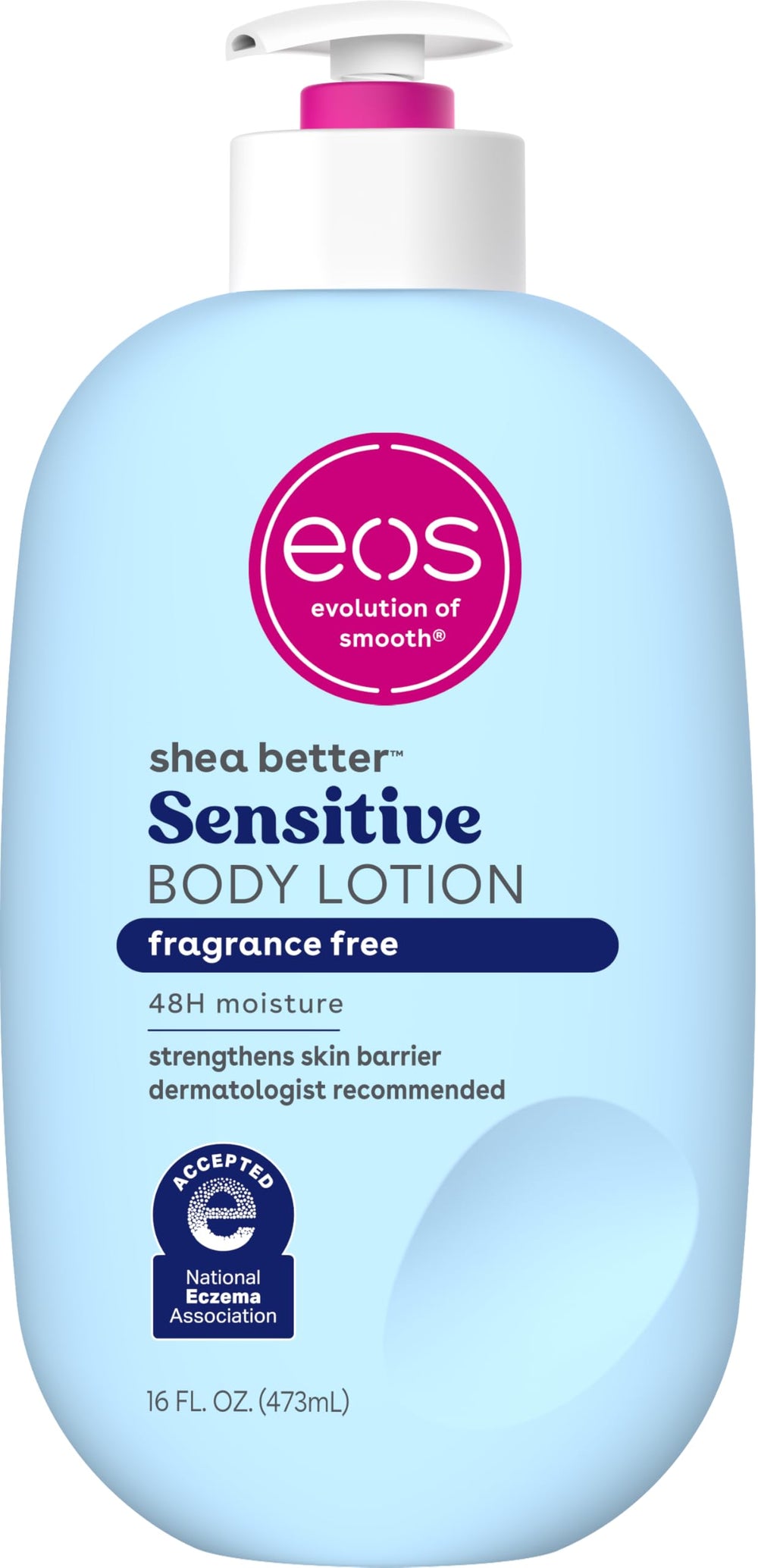 Loción eos Shea Better Skin: envase externo práctico para uso diario y cuidado suave.