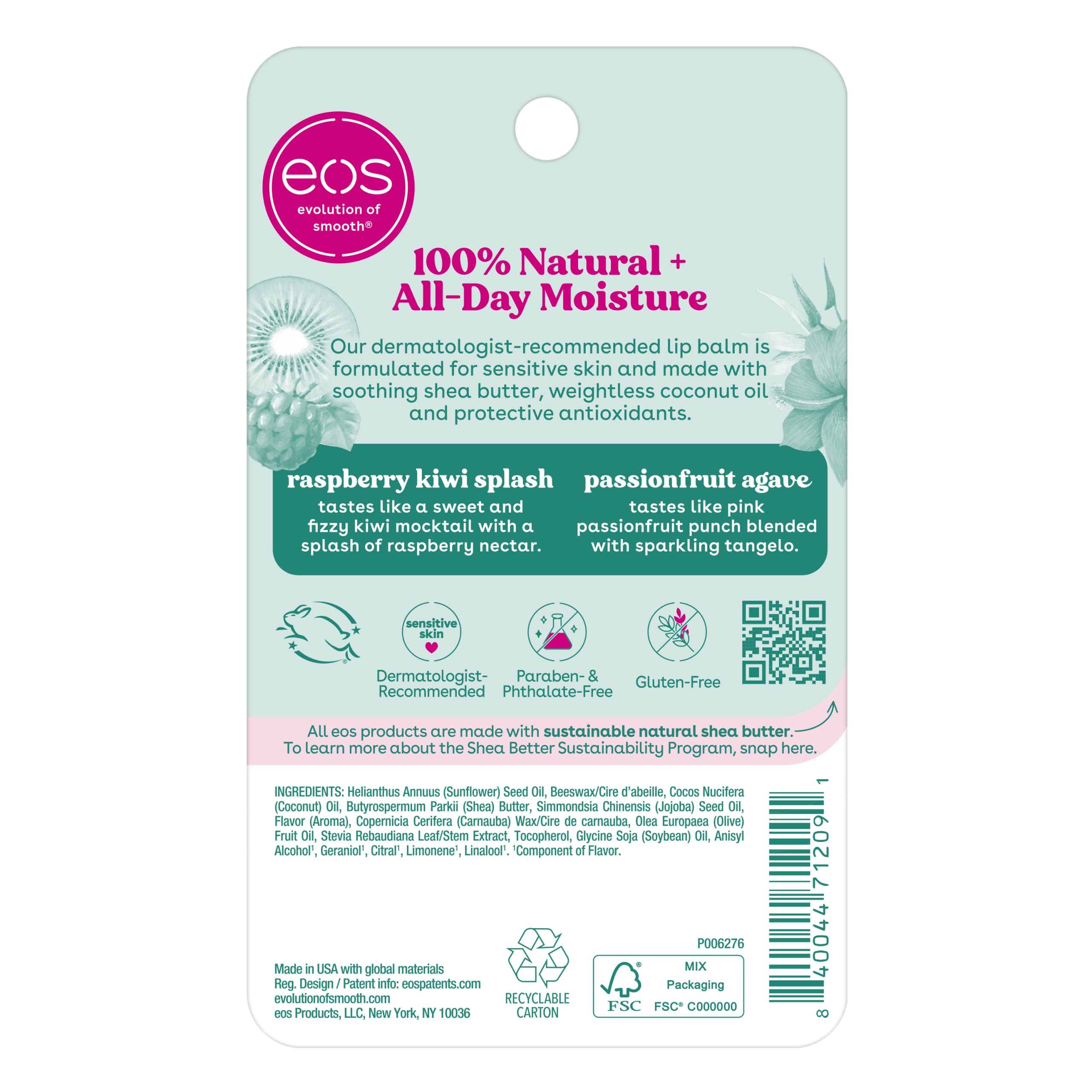 eos sustainable ingredients logo and natural lip care vibe