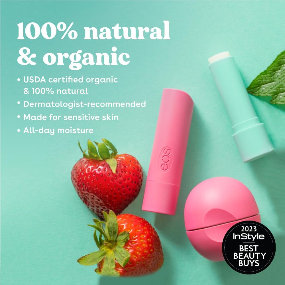 EOS Sweet Mint lip balm on lips with refreshing mint for instant cool relief
