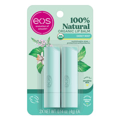 EOS Sweet Mint lip balm pack shot showing natural ingredients for healthier lips