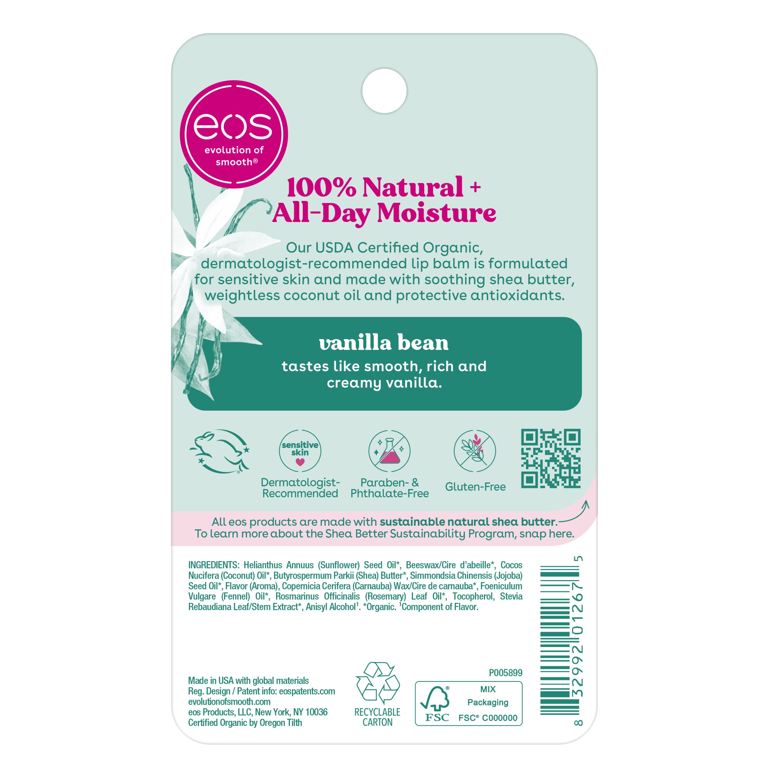 eos Vanilla Bean lip balm in makeup bag for daily routines