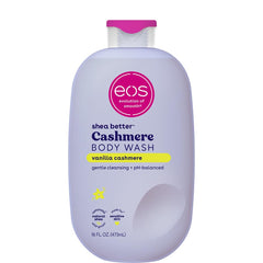 eos Vanilla Cashmere body wash bottle shot highlighting creamy lather and inviting scent