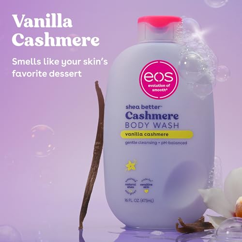 eos Vanilla Cashmere creamy lather close-up emphasizing moisturizing formula