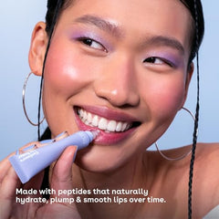 EOS Vanilla Cashmere lip balm texture swatch emphasizing smooth, non-sticky finish.