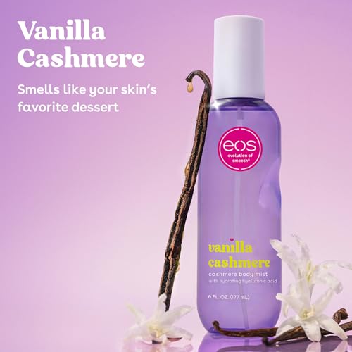 eos Vanilla Cashmere mist on skin delivering a soft, comforting aroma and quick refresh.