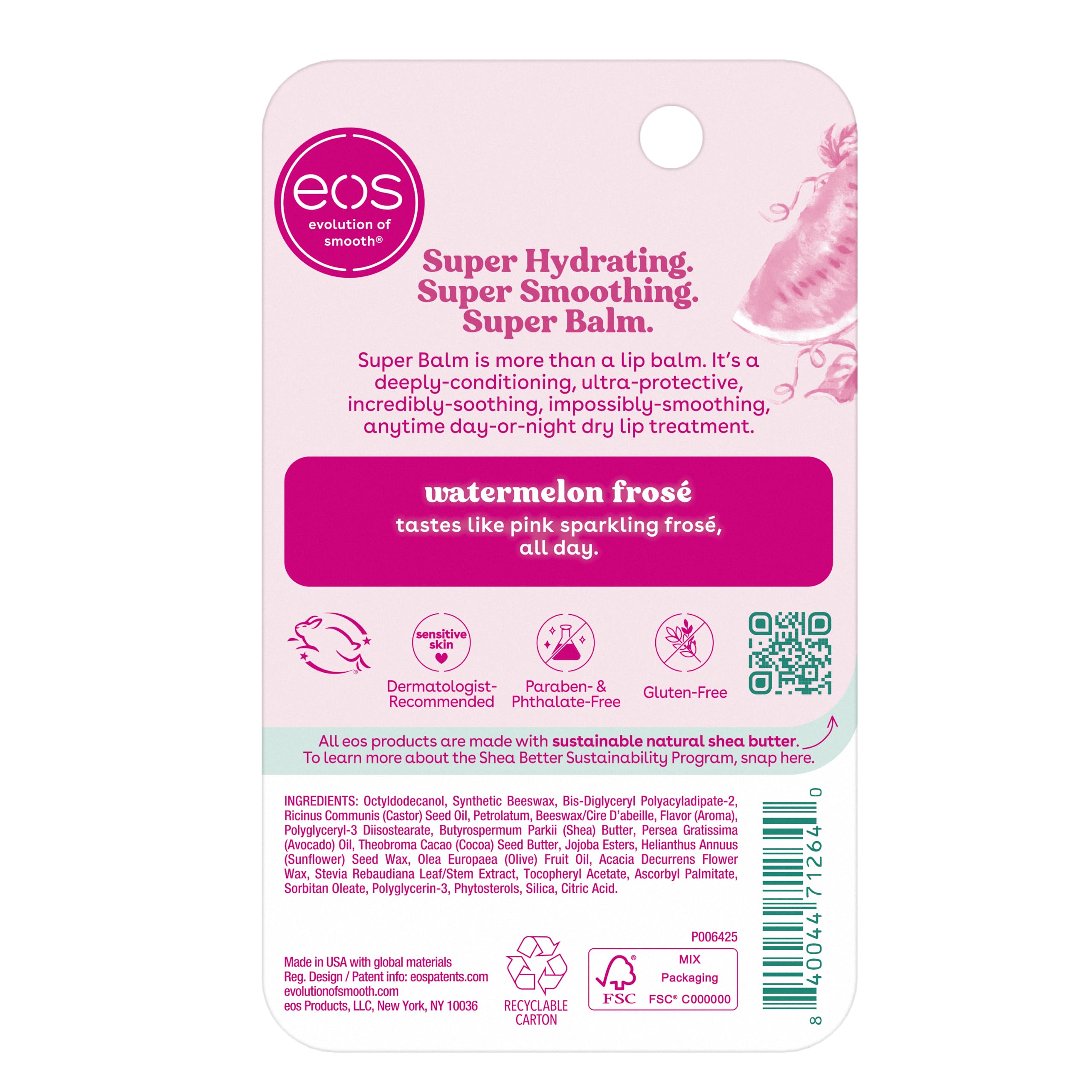 eos Watermelon Frosé Super Balm hypoallergenic formula suits sensitive skin