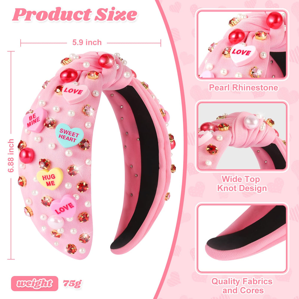 Eostankr Valentines heart headband in pink with sparkling accents for romantic occasions.
