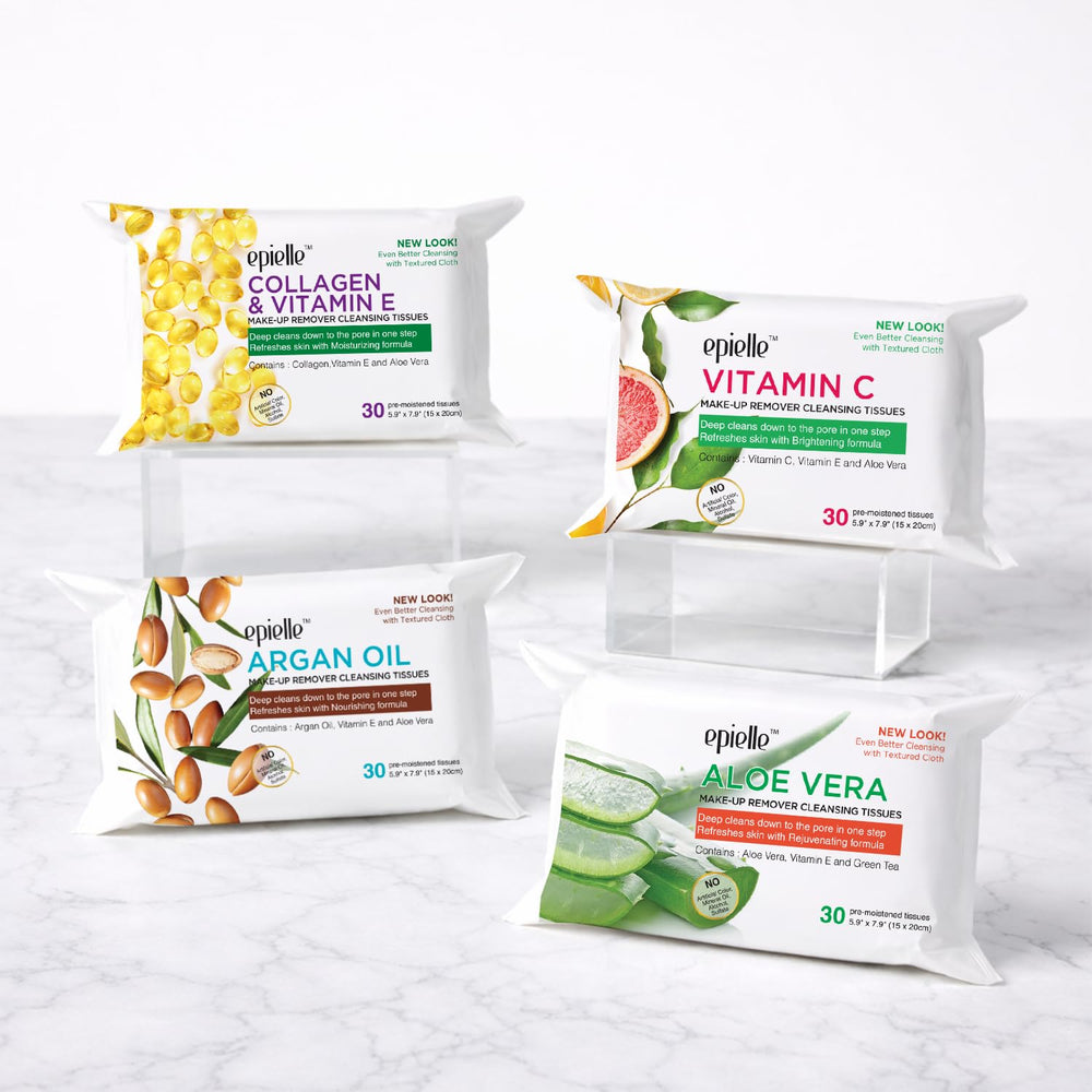 Epielle toallitas limpiadoras vitamina C, ayudan a revitalizar la piel durante el día.