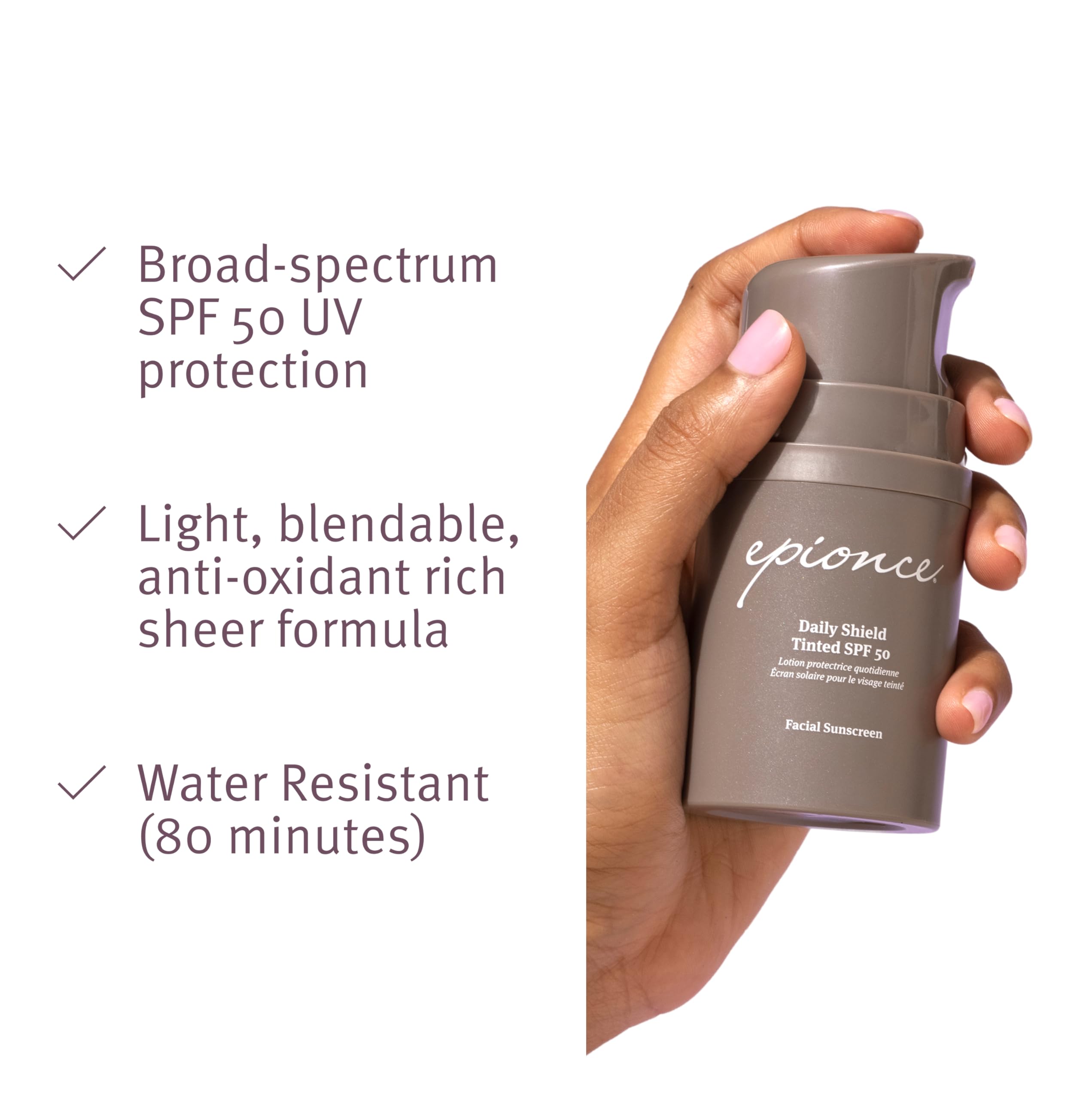Epionce Daily Shield tinted SPF 50 texture close-up showing cream blend