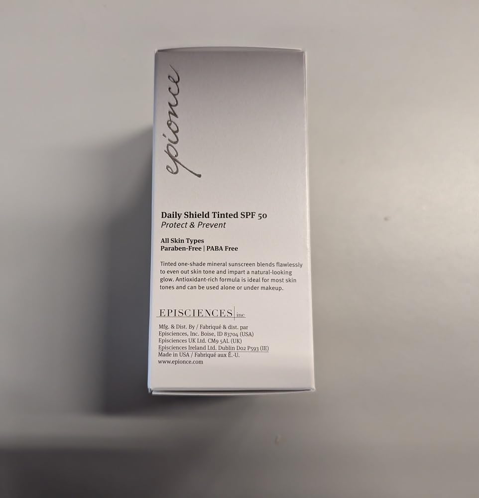 Epionce Daily Shield tinted SPF 50 water-resistant formula label
