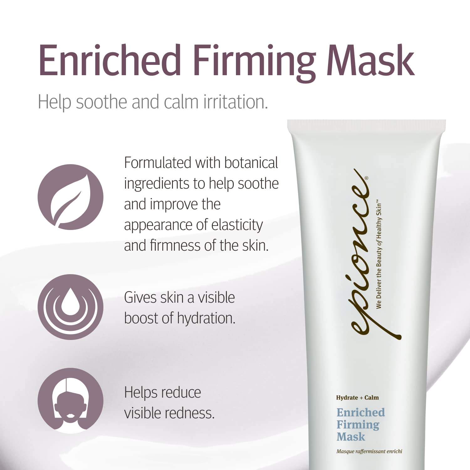Epionce Enriched Firming Mask jar closeup emphasizes shea butter for soothing, creamy softness.