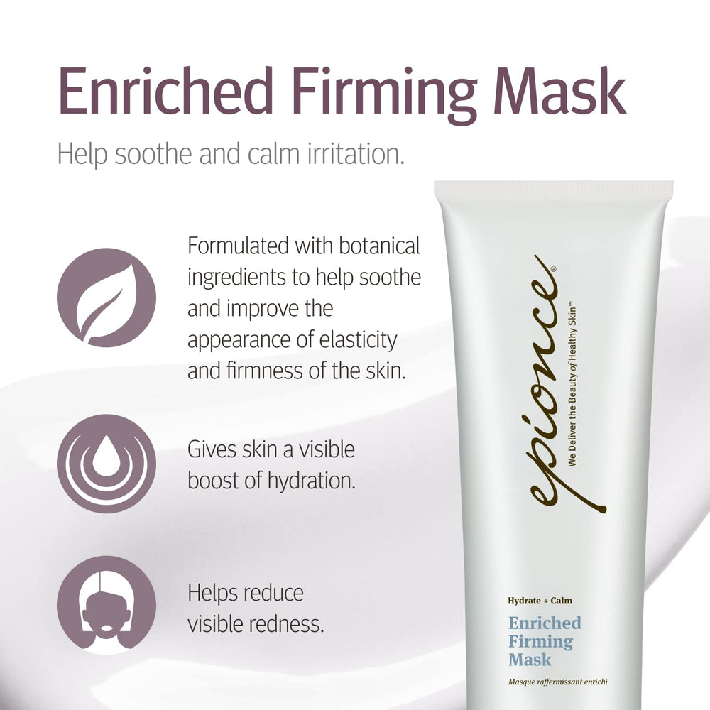 Epionce Enriched Firming Mask jar closeup emphasizes shea butter for soothing, creamy softness.