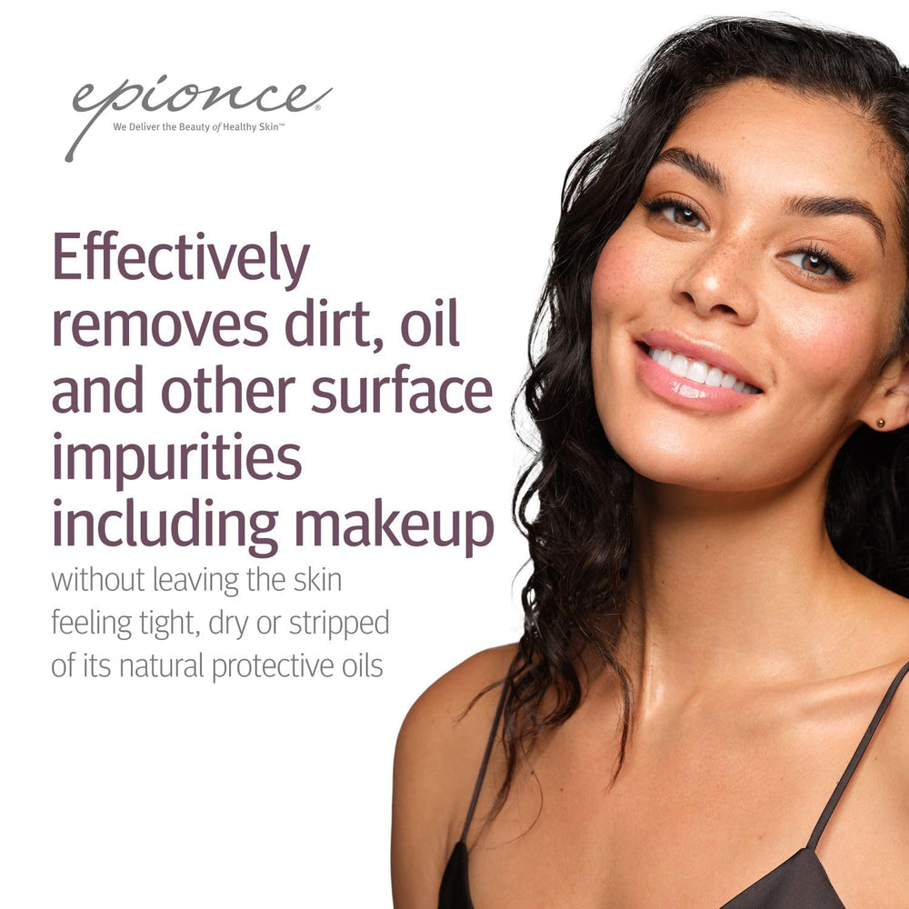 Epionce Gentle Foaming Cleanser label detail highlights product quality and branding.