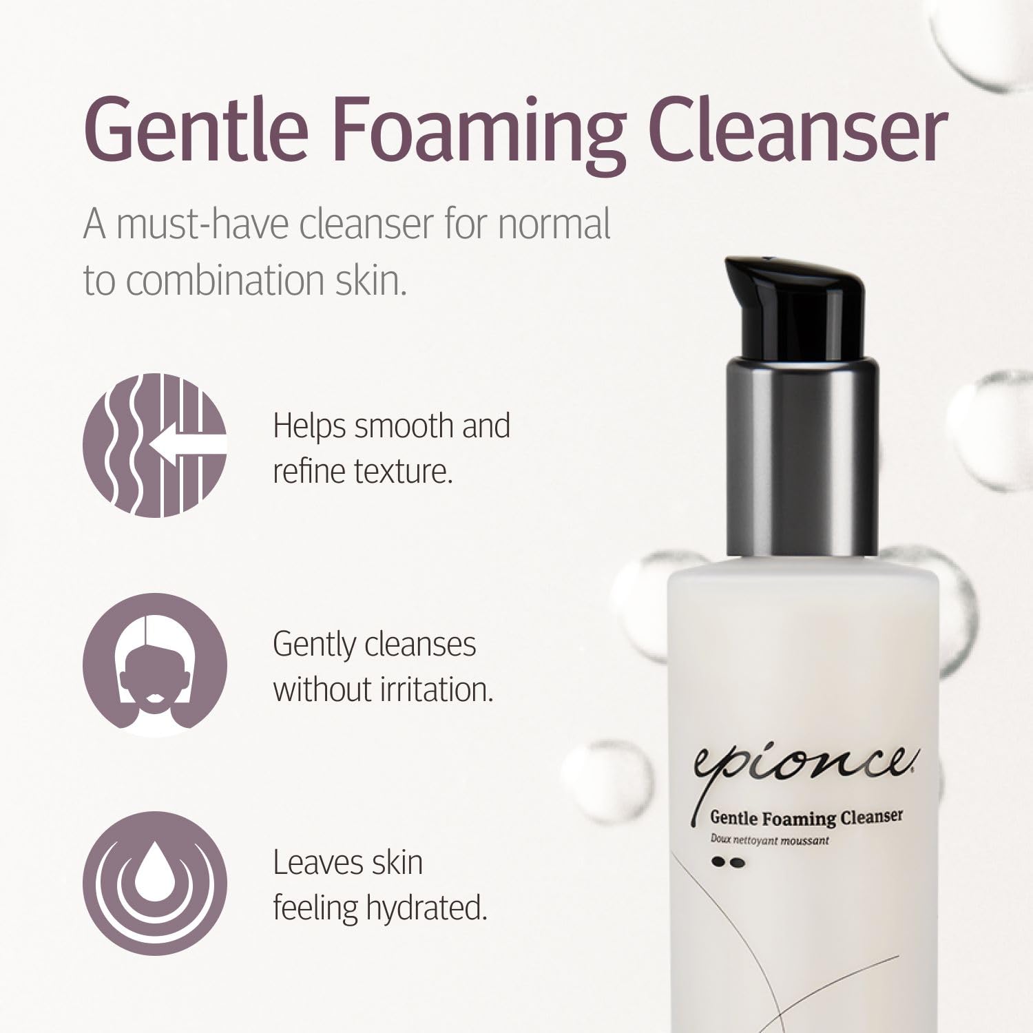 Epionce Gentle Foaming Cleanser pump dispenser for easy makeup removal.
