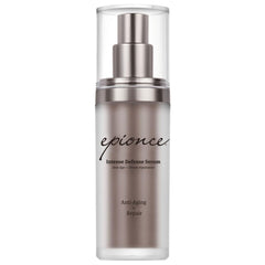 Epionce Intense Defense Serum bottle close-up showing premium anti-aging formula.