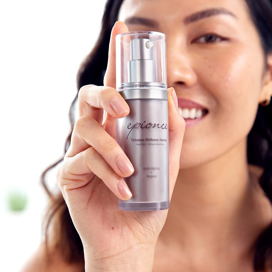 Epionce Intense Defense Serum bottle label detail close-up.