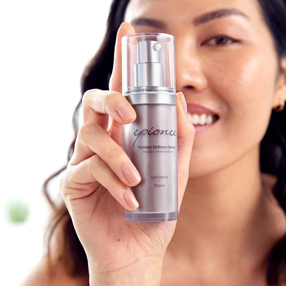 Epionce Intense Defense Serum bottle label detail close-up.