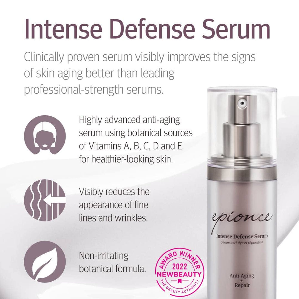 Epionce Intense Defense Serum dropper dispensing serum for daily routine.