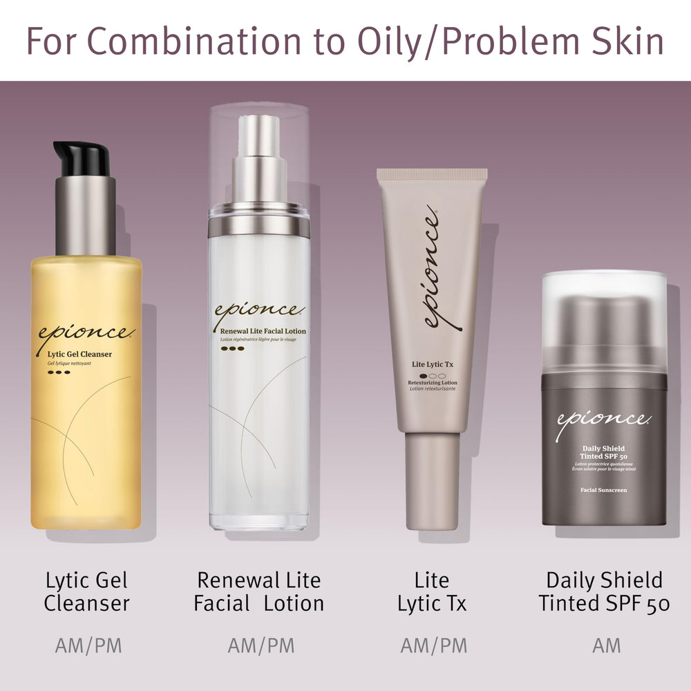Applying Epionce Lytic Gel Cleanser to damp skin for foaming cleanse