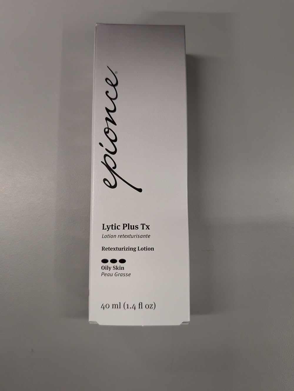 Epionce Lytic Plus Tx pump dispense image emphasizes convenient daily use