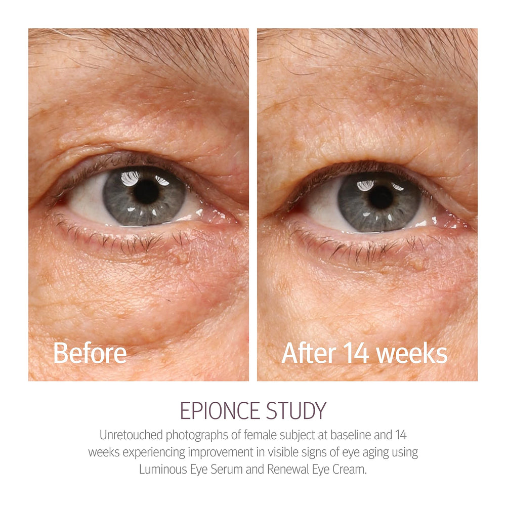 Epionce Renewal Eye Cream being dispensed from a pump during use.