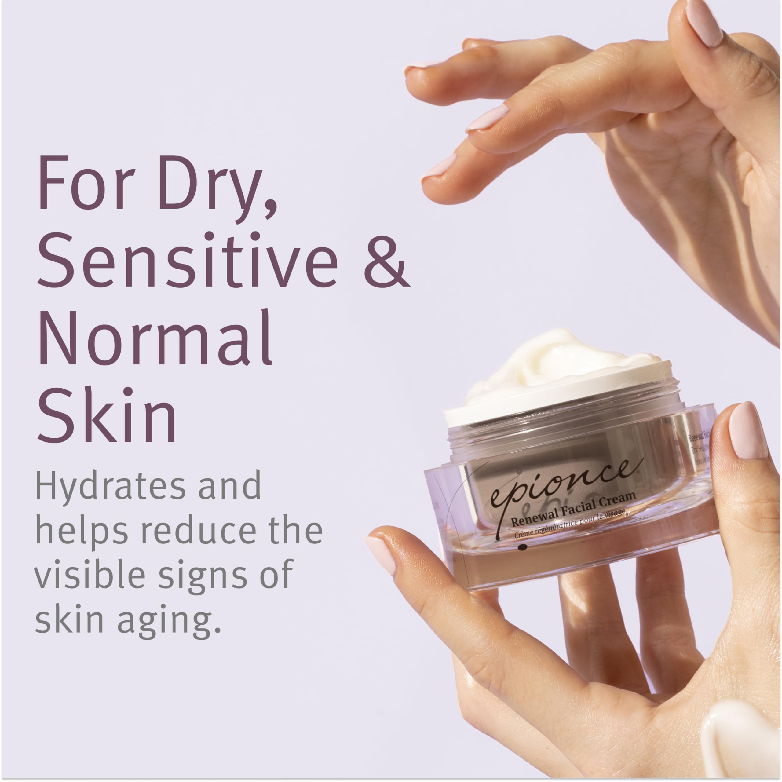 Epionce Renewal Facial Cream bottle on vanity for daily moisturizing