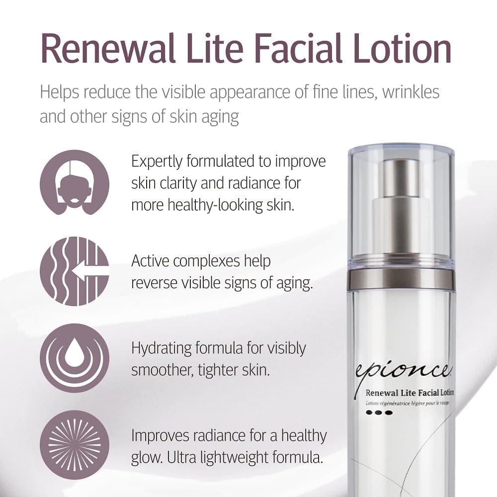 Close-up of Epionce Renewal Lite lotion texture for quick absorption.