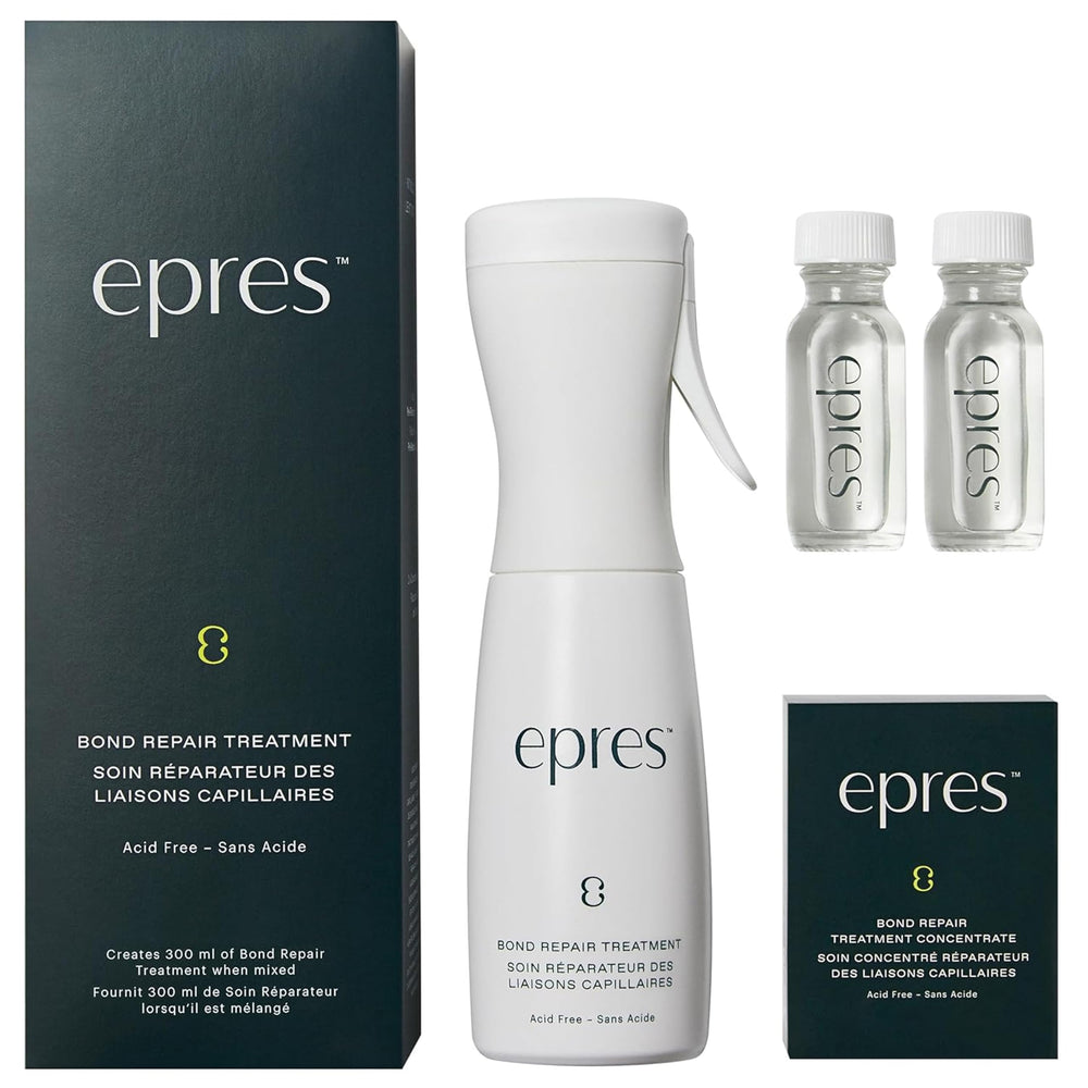 Epres Bond Repair Starter Kit bottle demonstrates a spray-on treatment for smoother hair.