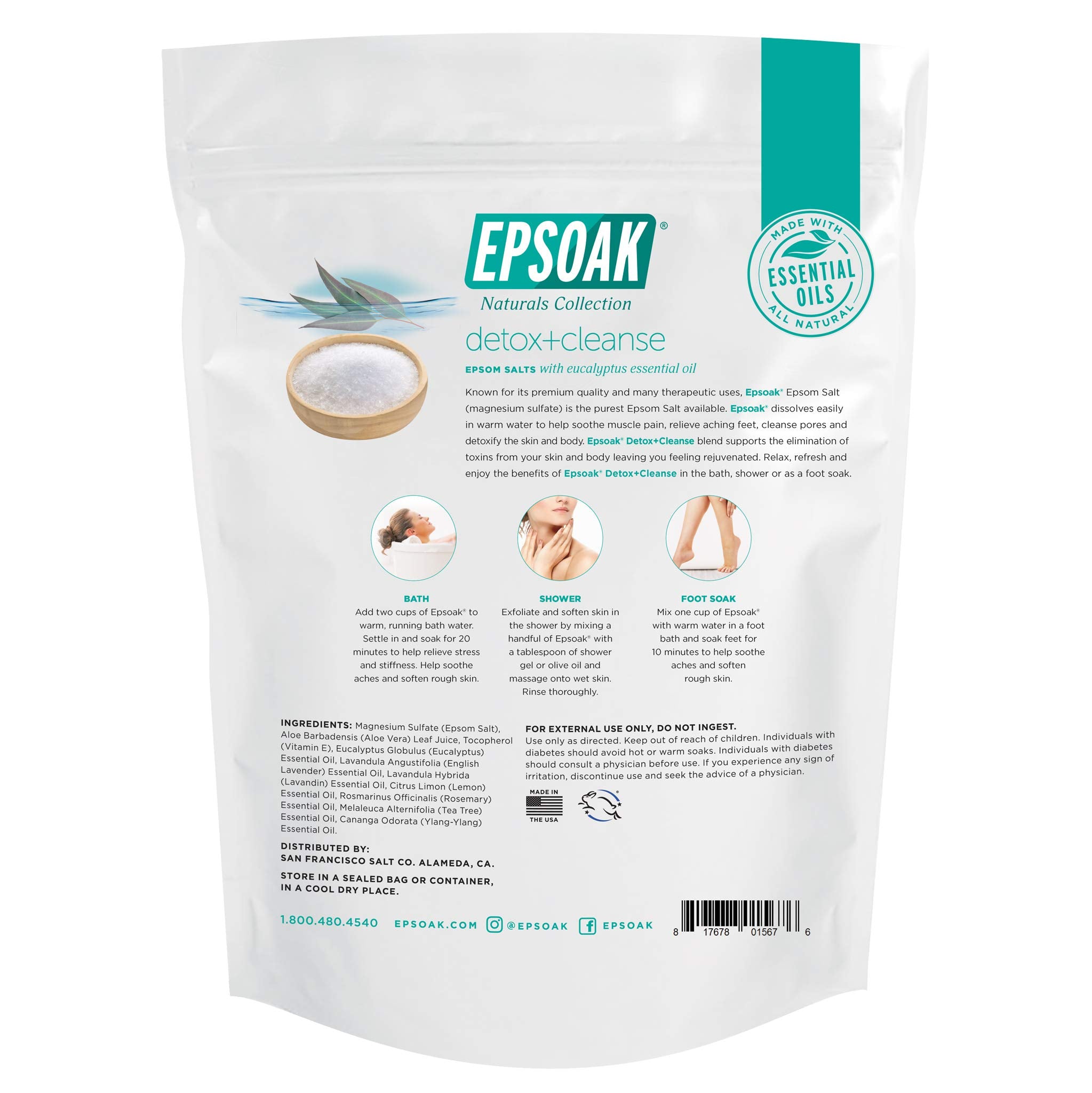 Epsoak cristales de sal epsom, ideal para detox suave.
