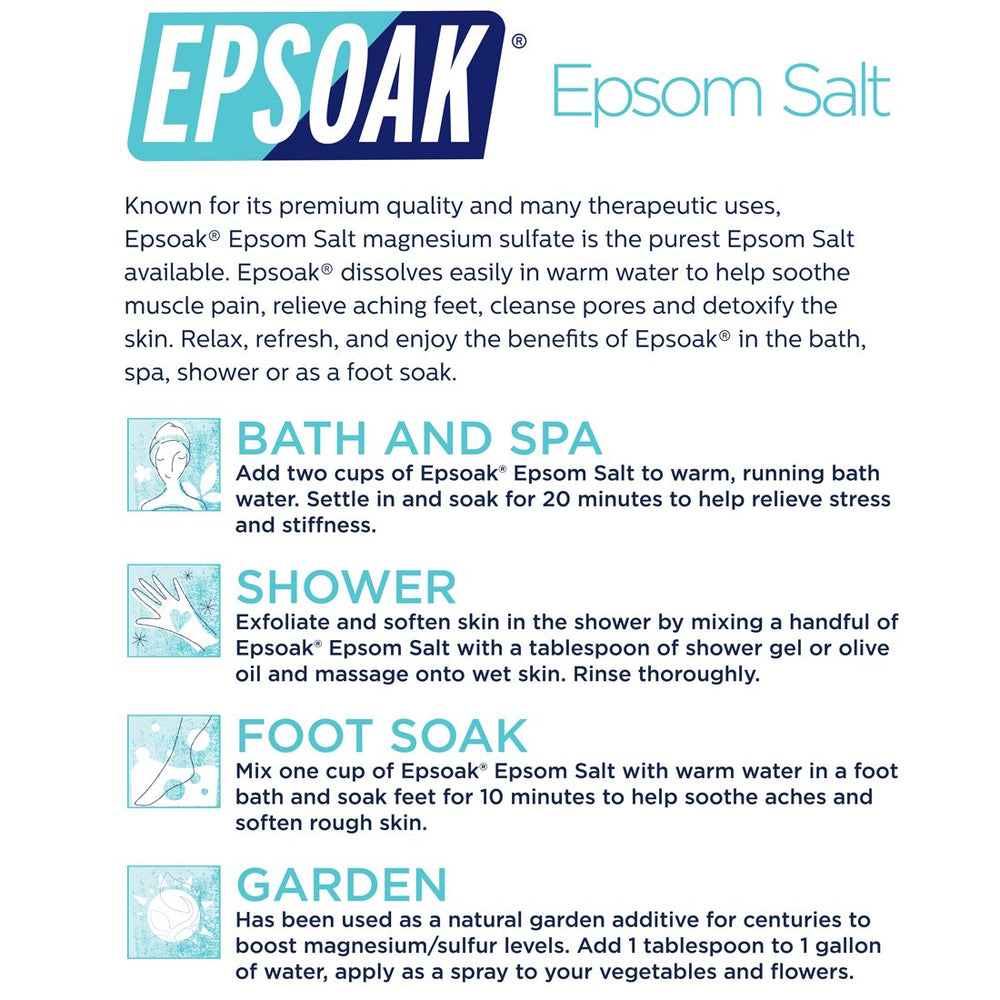 Epsoak Epsom Salt in tub, ready to soak