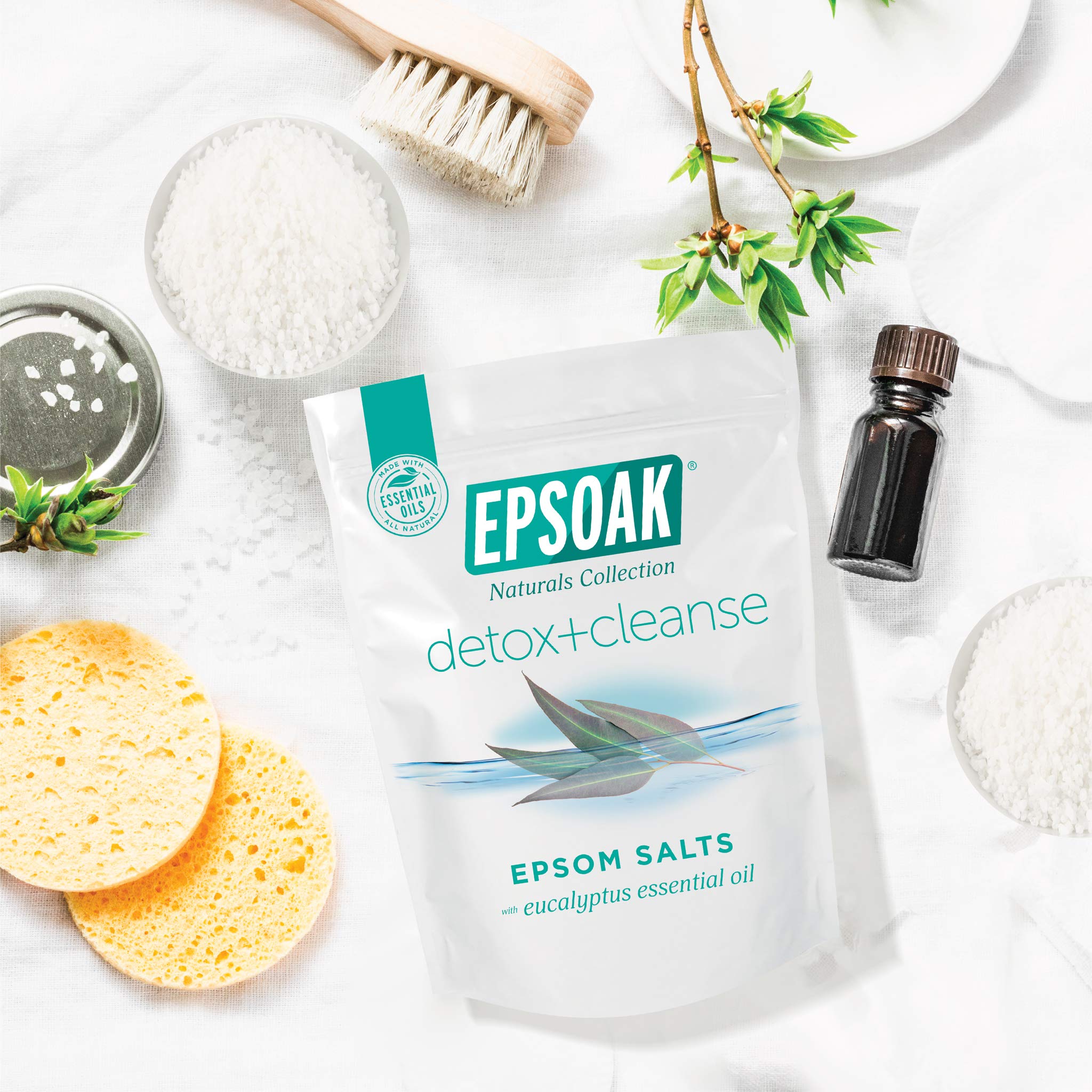 Epsoak escena de baño relajante con lavanda.