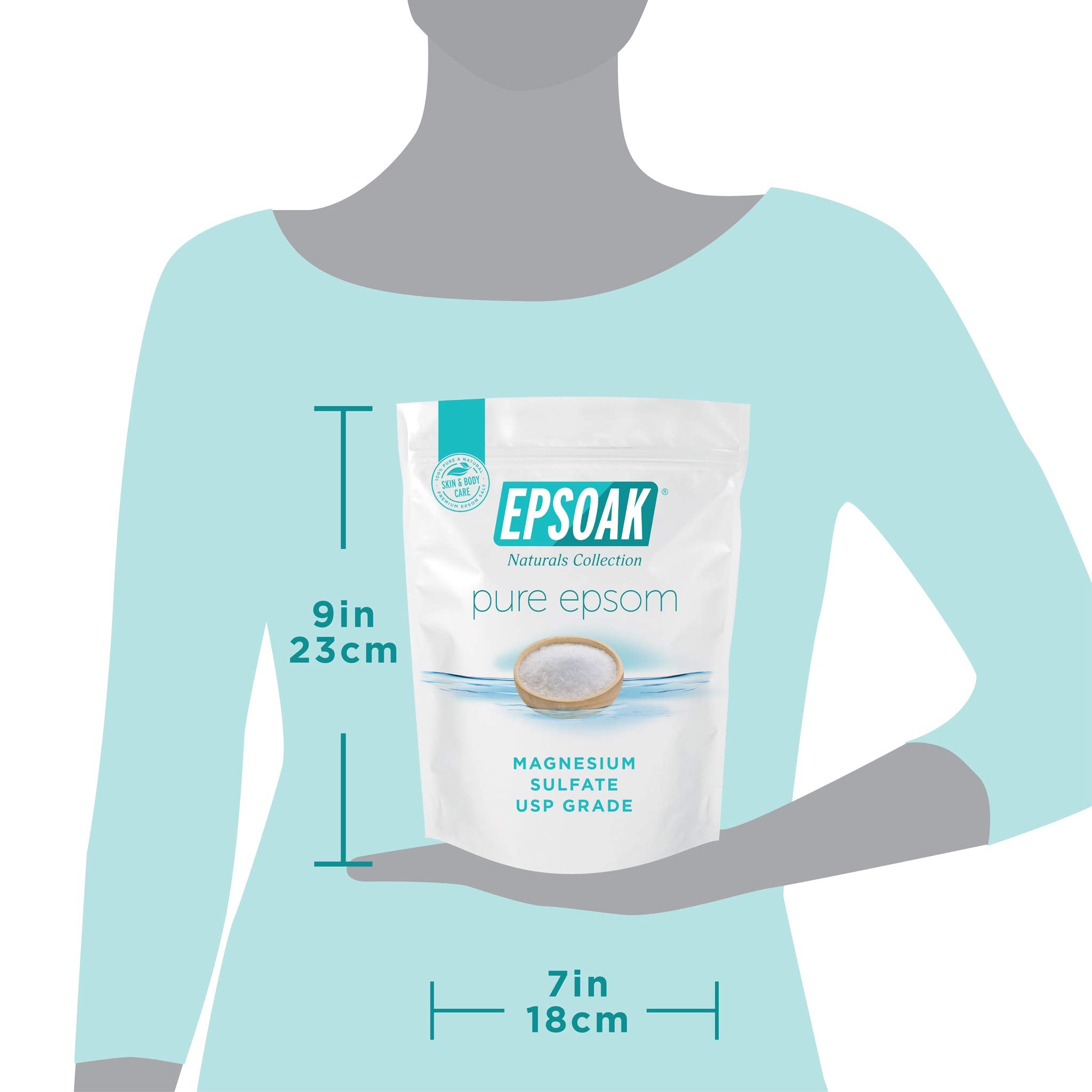 Epsoak Sal de Epsom, hecho en EEUU, certificado sin pruebas en animales.