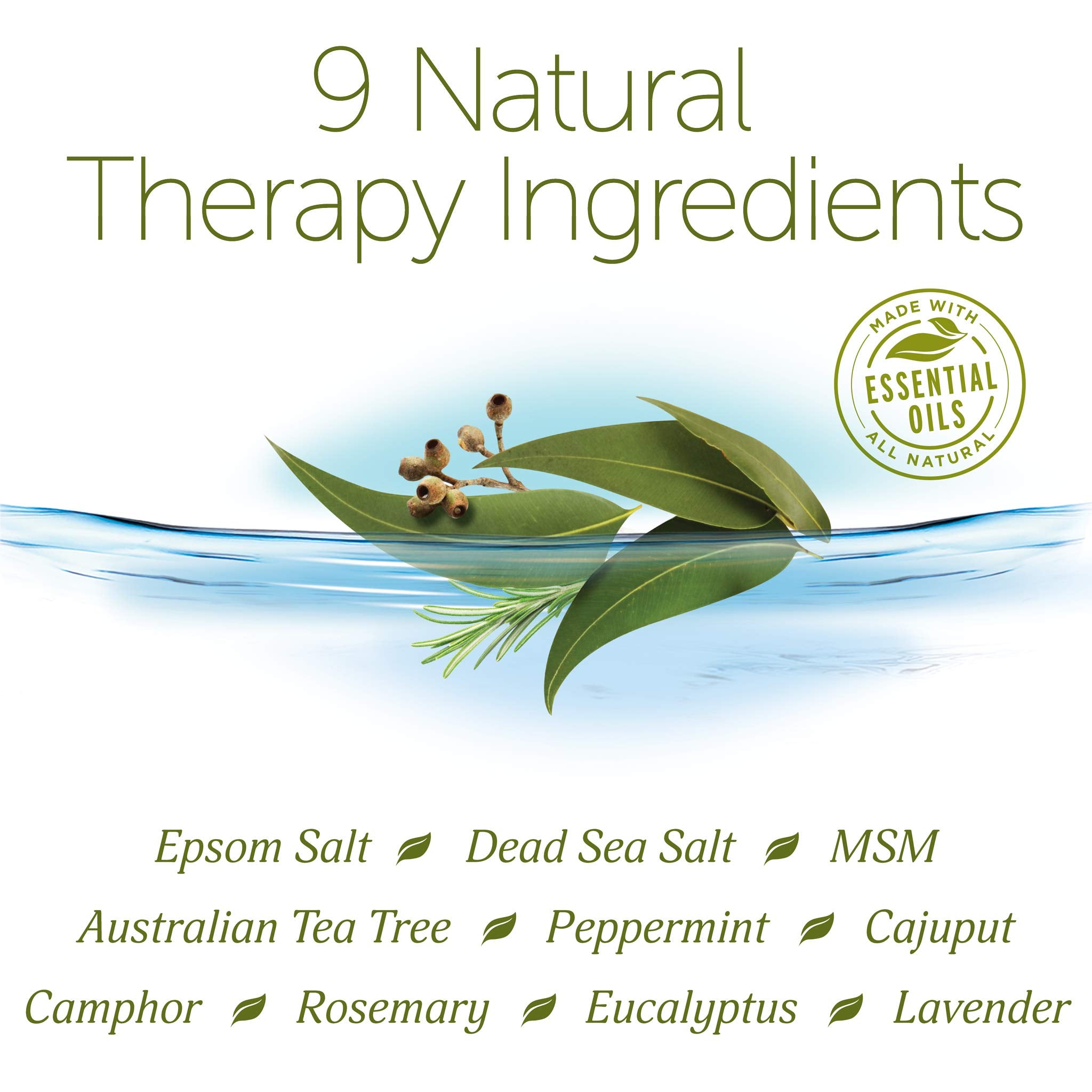 Etiqueta frontal de Epsoak Tea Tree Foot Soak para identificar ingredientes naturales.