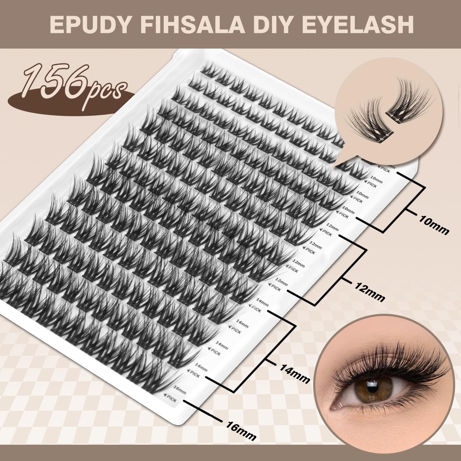 EPUDY FIHSALA 156pcs lash clusters pack enables versatile DIY layering.